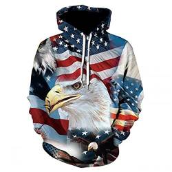 kewing Herren Pullover Amerikanische Flagge Hoodie USA Eagle 3D Print Hoodie Distressed Sweatshirt mit Kanga Tasche von kewing