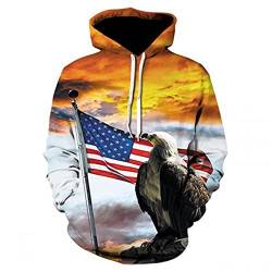 kewing Herren Pullover Amerikanische Flagge Hoodie USA Eagle 3D Print Hoodie Distressed Sweatshirt mit Kanga Tasche von kewing