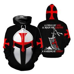 kewing Knights Templar Hoodie 3D Vintage mittelalterliche Kreuzritter Rüstung Sweatshirt Cosplay Kostüm von kewing