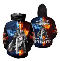 kewing Knights Templar Hoodie 3D Vintage mittelalterliche Kreuzritter Rüstung Sweatshirt Cosplay Kostüm von kewing