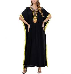 kewing Muslimisches Kleid Frauen - Kurzarm Kaftan Maxikleider Islamische Eid Mubarak Abaya Robe Marokkanische Ethnische Kleidung von kewing