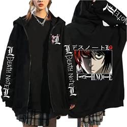 kewing Unisex japanischer Anime Death Note Yagami Light L·Lawliet Bedruckter Reißverschluss Jacken Mantel Cosplay Kostüm beiläufige lose Reißverschluss Hoodie Oberteile von kewing