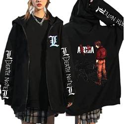 kewing Unisex japanischer Anime Death Note Yagami Light L·Lawliet Bedruckter Reißverschluss Jacken Mantel Cosplay Kostüm beiläufige lose Reißverschluss Hoodie Oberteile von kewing