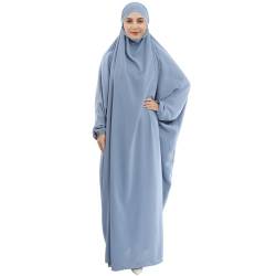 khalat Islamische Frauen Gebet Kleid 1PC Leichte Arabische Fledermaus Ärmel Abaya Bescheidene Maxi Jilbab, Foggy Blue, Einheitsgröße von khalat