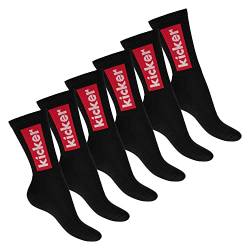 kicker Damen & Herren Crew Socks (6 Paar) Schwarz 43-46 von kicker