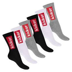 kicker Damen & Herren Crew Socks (6 Paar) Schwarz Weiß Grau 35-38 von kicker