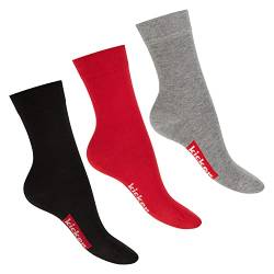 kicker Damen & Herren Socken (3 Paar) Sportliche Baumwollsocken - Schwarz Rot Grau 39-42 von kicker
