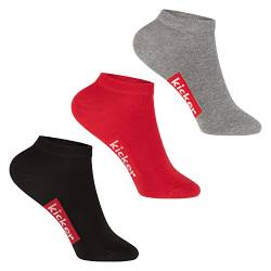 kicker Kinder Sneaker Socken (3 Paar) Schwarz Rot Grau 35-38 von kicker