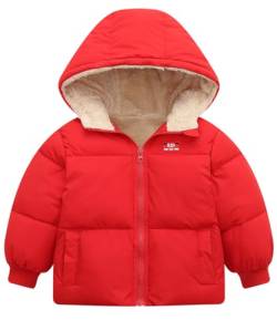 kids4ever Baby Mädchen Winter Mantel Jacke Warm Fleece Reißverschluss Kapuzenjacke mit Zwei Taschen Schneeanzug Oberbekleidung Rot 3-4 Jahre von kids4ever