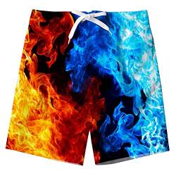 kids4ever Badehose Jungen Kinder Lustig 3D Badeshorts Galaxis Feuer Muster Elastischer Bund Boarshorts Sommer Hawaii Urlaub Strand Surf Swim Short mit Netzfutter von kids4ever