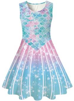 kids4ever Kleid Mädchen Ärmellos Meerjungfrau Muster Sommerkleid A-Linie Knielang Swing Kleid Prinzessin Party Tank Faltenkleid 10-12 Jahre von kids4ever