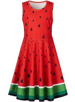 kids4ever Mädchen Kleider Ärmellose Sommerkleid Wassermelonen Aufdruck Rundhals A-Linie Swing Kleid Partykleid 4-5 Jahre von kids4ever