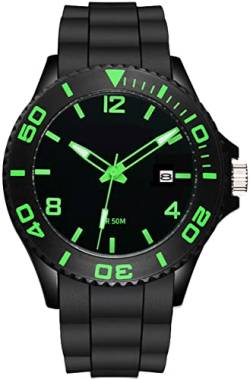 kieyeeno Analoge Quarzuhr für Herren, wasserdicht 50 m, automatische Datumsanzeige, analoge Armbanduhr für Herren, Quarzuhr, mit Armband aus Harz, grün, Armband von kieyeeno