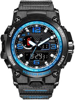Digitale Analoge Sportuhr Herren, 5 ATM Wasserdicht Sport Armbanduhr mit Wecker Stoppuhr Countdown LED Kaltlicht für Herren -Blau von kieyeeno