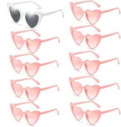 kiimiipa 10 Stück Herz-Sonnenbrillen, Sonnenbrillen für Damen, Herren, Kinder, UV400 Schutz-Sonnenbrille, Hochzeits-Sonnenbrille, Party-Sonnenbrille, Outdoor (1 Weiß + 9 Rosa) von kiimiipa