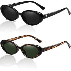 kiimiipa 2pcs Sonnenbrille Damen Vintage,Vintage Sonnenbrille,Sonnenbrille Retro,Ovale Sonnenbrille FüR Herrenmode 90er Jahre Retro Sonnenbrille Uv400 Schutz (Schwarz + Leopard) von kiimiipa