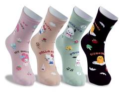 kikiya socks Character 4 Paar Crew-Socken für Damen für Mädchen (KLWSRC008 NO1), Klwsrc008 Nr. 1, Small-Medium von kikiya socks