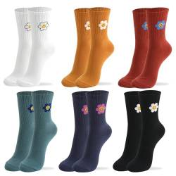 kikiya socks Crew-Socken für Damen, 4–6 Paar, Smiley-Gesicht, Herz, lustig, niedlich, lässig, für Damen und Mädchen, Baumwollsocken, Smile Flower, 6-8 von kikiya socks