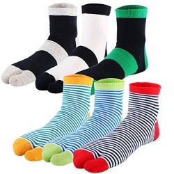 kilofly 6 Paar Unisex gestreifte Tabi-Socken mit 2 Zehen, Vorteilspackung, Mehrfarbig, One size von kilofly