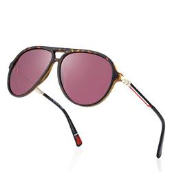 kimorn Klassisch Polarisierte Sonnenbrille für Herren Damen UV-Objektiv Ultraleichter Metallrahmen Retro-Brille K0804 (Schildpatt) von kimorn