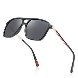 kimorn Klassische Polarisierte Sonnenbrille Für Damen Herren Verspiegelte Linse Retro-Sonnenbrille Aus Metall K0802 (Glänzend Schwarz) von kimorn