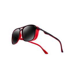 kimorn Polarisiert Sonnenbrille Für Herren Quadratischer Rahmen Unisex Outdoor Sportbrille Klassisch K0623 (Matt-Rot&Grau) von kimorn