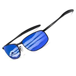 kimorn Polarisierte Sonnenbrille Herren Retro Rechteckig Rahmen Klassisch Unisex Gläser K0535 (Schwarzer Rahmen Spiegel Blaue Linse) von kimorn