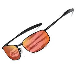 kimorn Polarisierte Sonnenbrille Herren Retro Rechteckig Rahmen Klassisch Unisex Gläser K0535 (Schwarzer Rahmen Spiegel Rote Linse) von kimorn