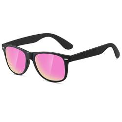 kimorn Polarisierte Sonnenbrille Klassische Unisex Horn Umrandet 80's Retro Eyewear AE0300 (Schwarz&Rosa, 52) von kimorn