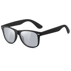 kimorn Polarisierte Sonnenbrille Klassische Unisex Horn Umrandet 80's Retro Eyewear AE0300 (Schwarz&Silber, 52) von kimorn