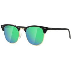 kimorn Polarisierte Sonnenbrille Unisex Retro Halb-Randlos Rahmen Klassisch Eyewear AE0550 (Mattschwarzer Grüner Spiegel, 52) von kimorn