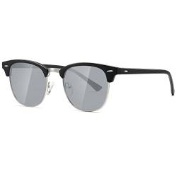 kimorn Polarisierte Sonnenbrille Unisex Retro Halb-Randlos Rahmen Klassisch Eyewear AE0550 (Mattschwarzer Weißer Spiegel, 52) von kimorn