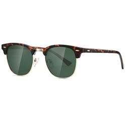 kimorn Polarisierte Sonnenbrille Unisex Retro Halb-Randlos Rahmen Klassisch Eyewear AE0550 (Schildkröte&G15, 52) von kimorn