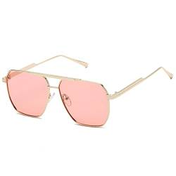 kimorn Polarisierte Sonnenbrille für Damen und Herren, Retro, übergroß, quadratisch, Vintage, modisch, UV400, klassische große Metall-Sonnenbrille K1221, Gold Pink von kimorn