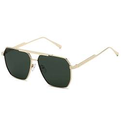 kimorn Polarisierte Sonnenbrille für Damen und Herren, Retro, übergroß, quadratisch, Vintage, modisch, UV400, klassische große Metall-Sonnenbrille K1221, Goldgrün von kimorn