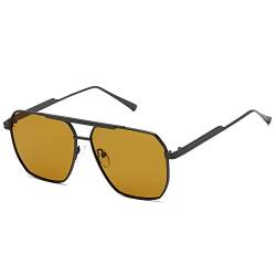 kimorn Polarisierte Sonnenbrille für Damen und Herren, Retro, übergroß, quadratisch, Vintage, modisch, UV400, klassische große Metall-Sonnenbrille K1221, Grau Gelb von kimorn