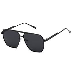 kimorn Polarisierte Sonnenbrille für Damen und Herren, Retro, übergroß, quadratisch, Vintage, modisch, UV400, klassische große Metall-Sonnenbrille K1221, Schwarz/Grau von kimorn