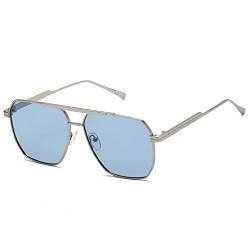 kimorn Polarisierte Sonnenbrille für Damen und Herren, Retro, übergroß, quadratisch, Vintage, modisch, UV400, klassische große Metall-Sonnenbrille K1221, silber, blau von kimorn