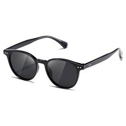 kimorn Polarisierte Sonnenbrille für damen und herren Retro Trendy Sonnenbrille 90's Vintage Runde Rahmen K1515 (Schwarz/Grau) von kimorn