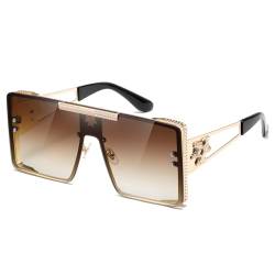 kimorn Quadratische, übergroße Sonnenbrille für Damen und Herren, Oversize-Flat-Top Rahmen und Luxus Gold-Detail – Unisex, UV400 Schutz, Modischer Eyecatcher K1470 (Gold/Gradient Braun) von kimorn