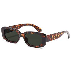 kimorn Rechteckig Sonnenbrillen für Damen Herren Trendige Retro Mode Brille 90er Vintage modisch UV 400 Schutz Quadratischer Rahmen K1200 (Leopard Frame Dunkelgrüne Linse, 65) von kimorn