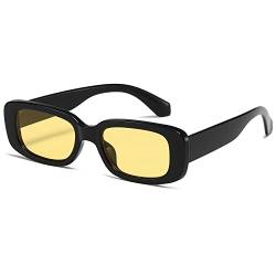 kimorn Rechteckig Sonnenbrillen für Damen Herren Trendige Retro Mode Brille 90er Vintage modisch UV 400 Schutz Quadratischer Rahmen K1200 (Schwarzer Rahmen, gelbe Linse, 65) von kimorn