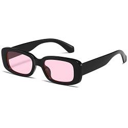 kimorn Rechteckig Sonnenbrillen für Damen Herren Trendige Retro Mode Brille 90er Vintage modisch UV 400 Schutz Quadratischer Rahmen K1200 (Schwarzer Rahmen, rosa Linse, 65) von kimorn