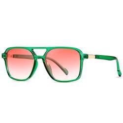 kimorn Retro Sonnenbrille für Damen Herren Trendy Retro Sonnenbrille Rechteck Rahmen Schatten K1649 (Grün/Rosenrosa) von kimorn