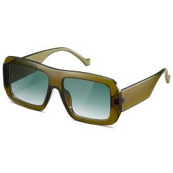 kimorn Sonnenbrille Damen Herren Trendy Retro Sonnenbrille Oversize Square Frame Shades K1571 (Olivgrün/Grün) von kimorn