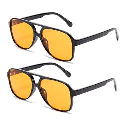 kimorn Sonnenbrille für Damen Herren Klassischer Vintage Gelbes Glas mit großem Rahmen Retro 70er Brille K1017 (Gelb) von kimorn