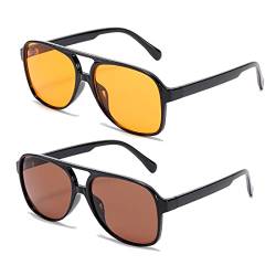 kimorn Sonnenbrille für Damen Herren Klassischer Vintage Gelbes Glas mit großem Rahmen Retro 70er Brille K1017 (Gelb Braun) von kimorn