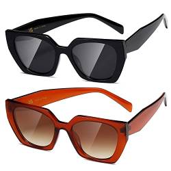 kimorn Sonnenbrille für Frauen Männer Trendy Retro Trendy Sonnenbrille 90er Jahre Vintage Y2K Oversize Square Frame Shades Sunnies K1354 (Schwarz+Amber Frame Gradient Brown Linse) von kimorn