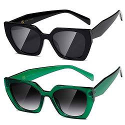 kimorn Sonnenbrille für Frauen Männer Trendy Retro Trendy Sonnenbrille 90er Jahre Vintage Y2K Oversize Square Frame Shades Sunnies K1354 (Schwarz+Grüner Rahmen Gradient Graue Linse) von kimorn
