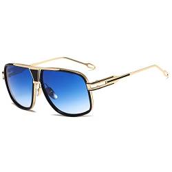 kimorn Sonnenbrille für Herren Retro Goggle Metallrahmen Classic Eyewear AE0336 (Gold/Farbverlauf Blau, 62) von kimorn